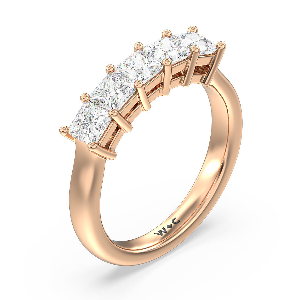 Five Stone Princess Cut Diamond Ring (F/G SI+) with 18KT Rose Gold / Natural / 1 1/2 Cut Diamond in 14KT Rose Gold / Natural / 1 1/2 view 3
