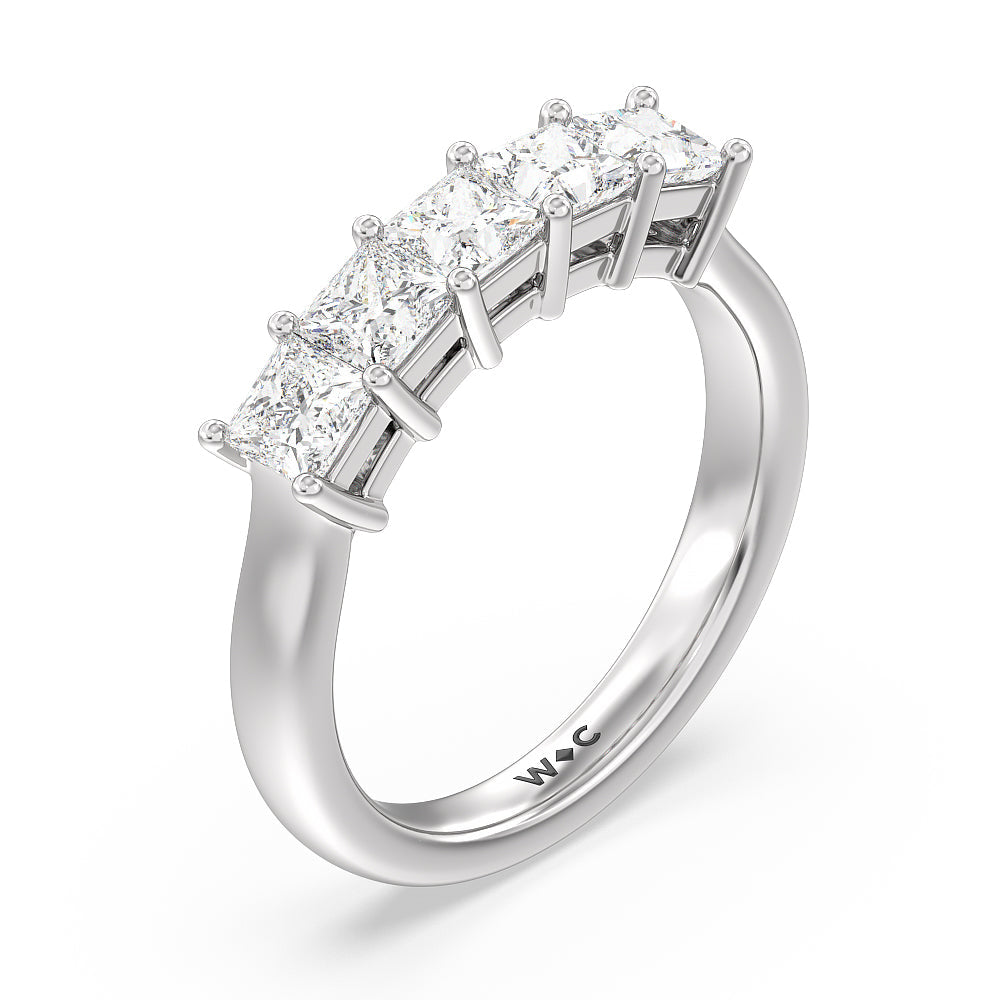 Five Stone Princess Cut Diamond Ring (F/G SI+) with Platinum / Natural / 1 1/2 Cut Diamond in 14KT Platinum / Natural / 1 1/2 view 3
