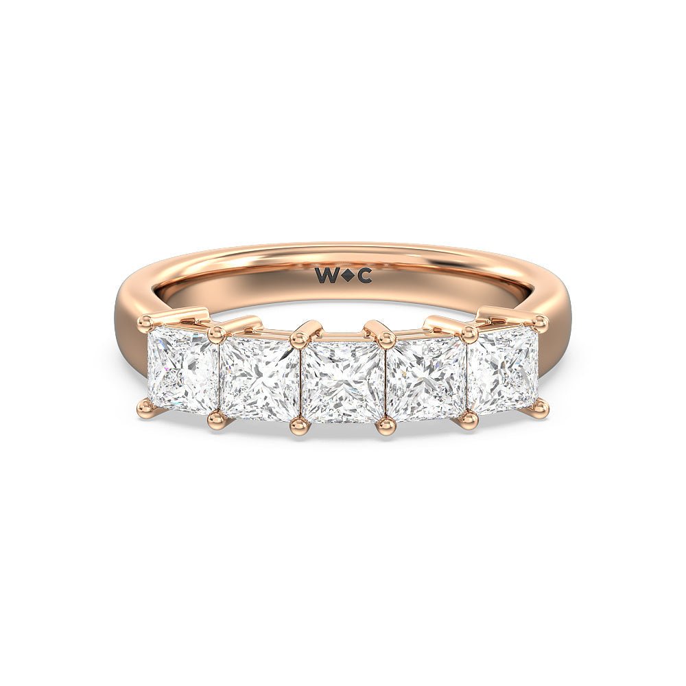 Five Stone Princess Cut Diamond Ring (F/G SI+) with 18KT Rose Gold / Natural / 2 Cut Diamond in 14KT Rose Gold / Natural / 2 view 1
