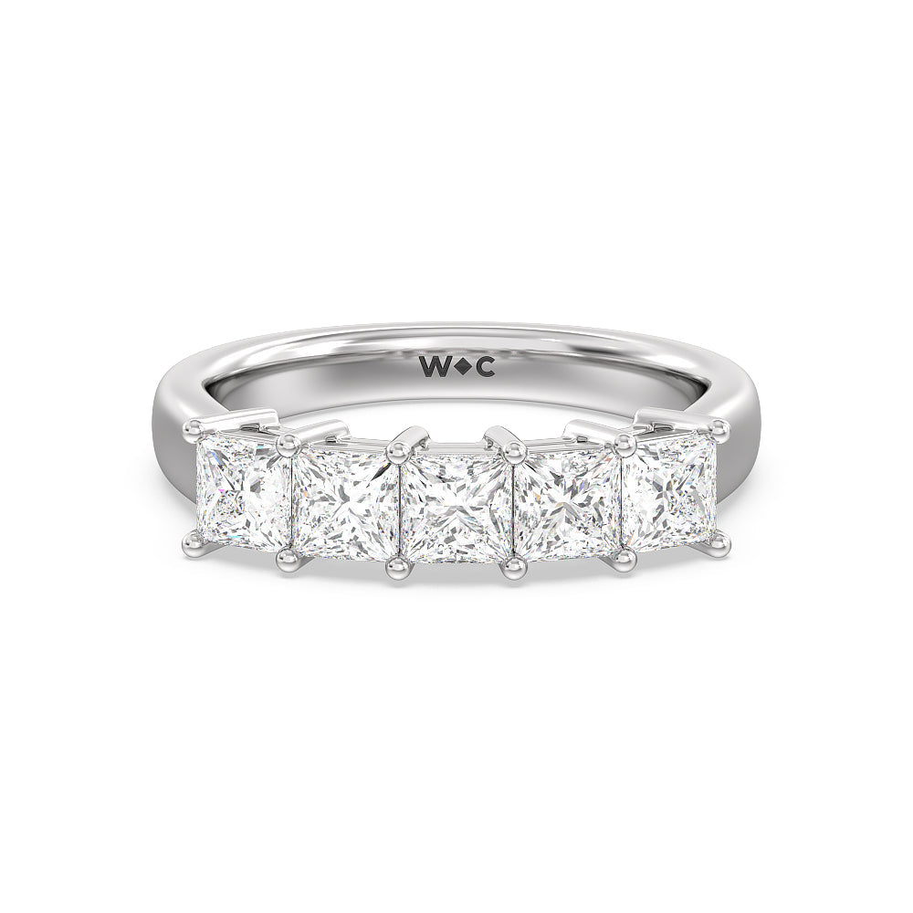 Five Stone Princess Cut Diamond Ring (F/G SI+) with Platinum / Natural / 2 Cut Diamond in 14KT Platinum / Natural / 2 view 1
