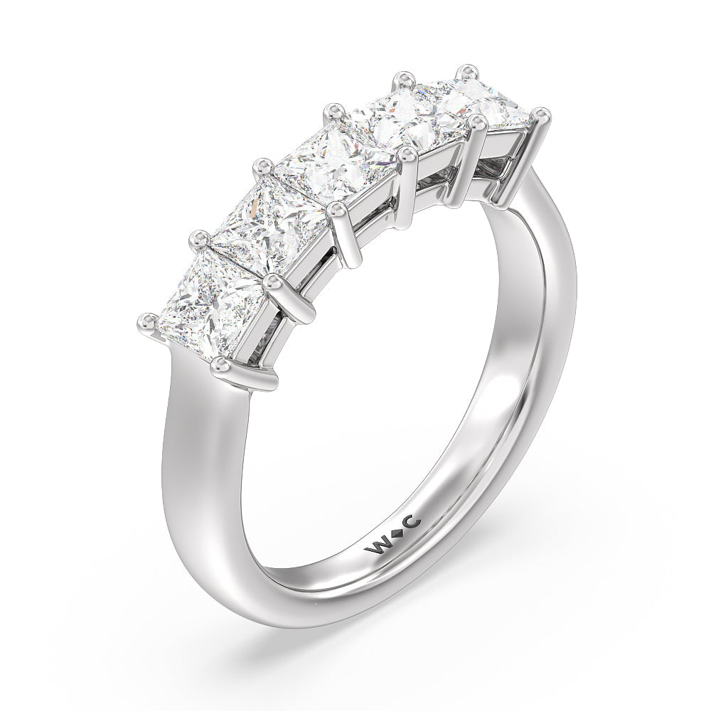 Five Stone Princess Cut Diamond Ring (F/G SI+) with Platinum / Natural / 2 Cut Diamond in 14KT Platinum / Natural / 2 view 3
