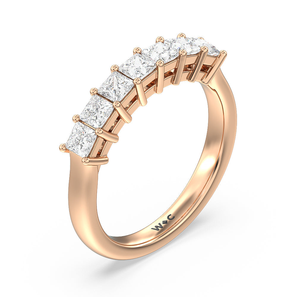 Seven Stone Princess Cut Diamond Ring with 18KT Rose Gold / Natural / 1 Cut Diamond in 14KT Rose Gold / Natural / 1 view 3

