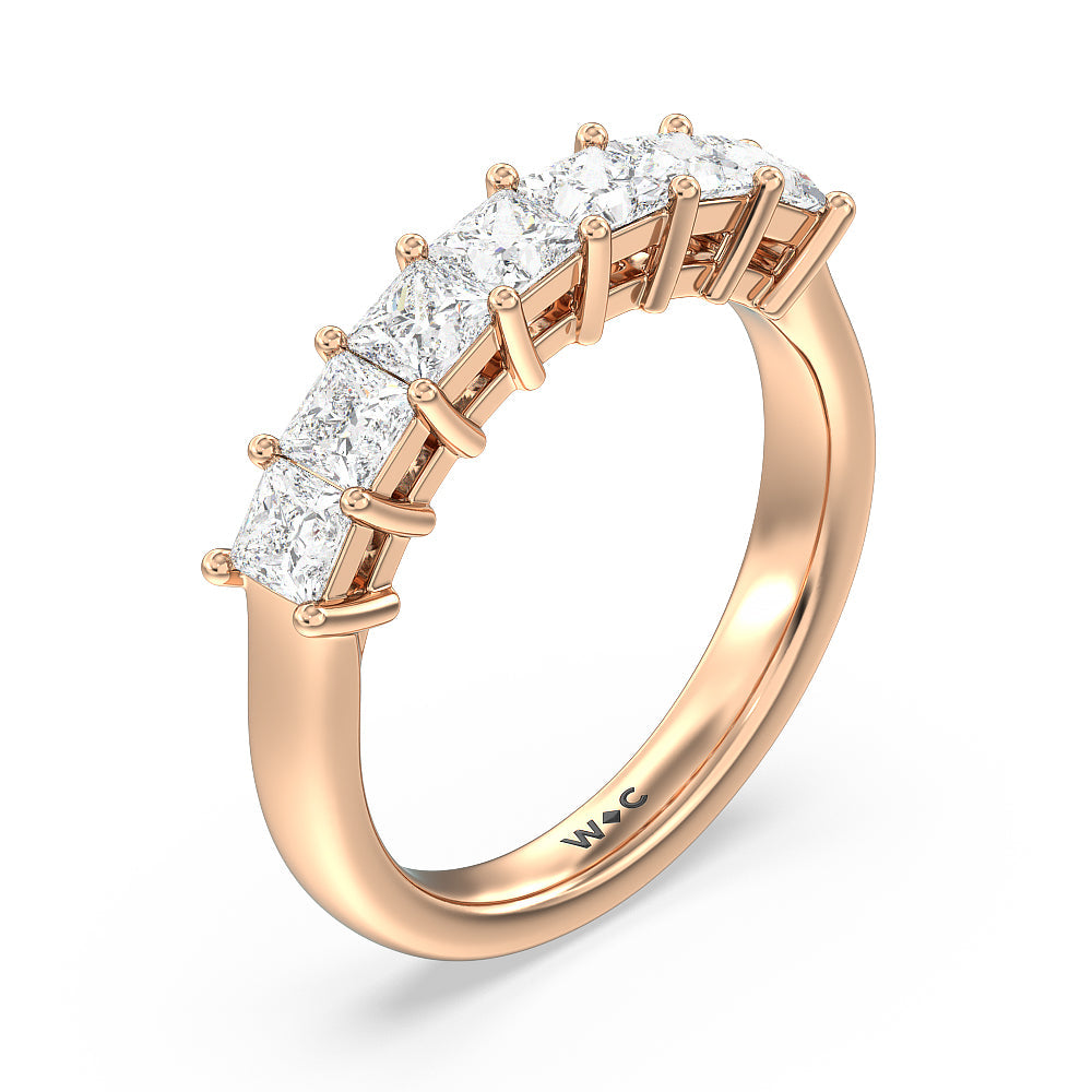 Seven Stone Princess Cut Diamond Ring with 18KT Rose Gold / Natural / 1 1/2 Cut Diamond in 14KT Rose Gold / Natural / 1 1/2 view 3
