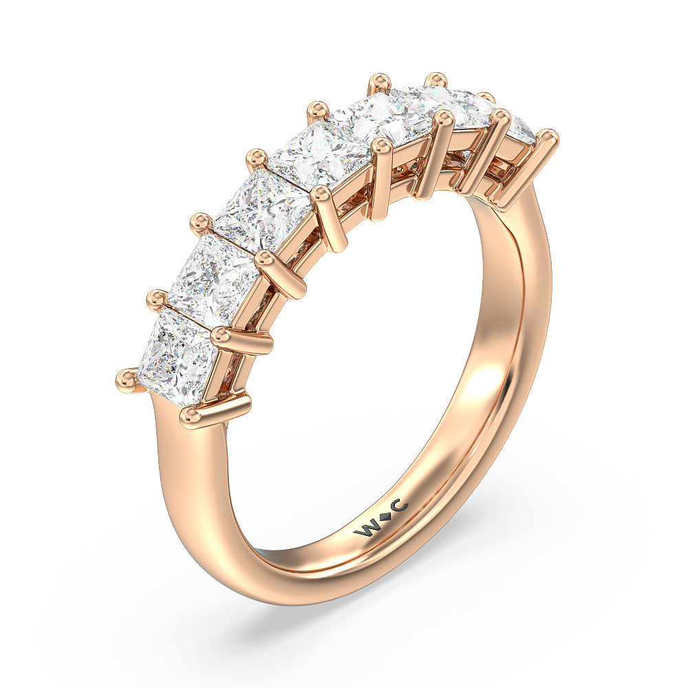 Seven Stone Princess Cut Diamond Ring with 18KT Rose Gold / Natural / 2 Cut Diamond in 14KT Rose Gold / Natural / 2 view 3
