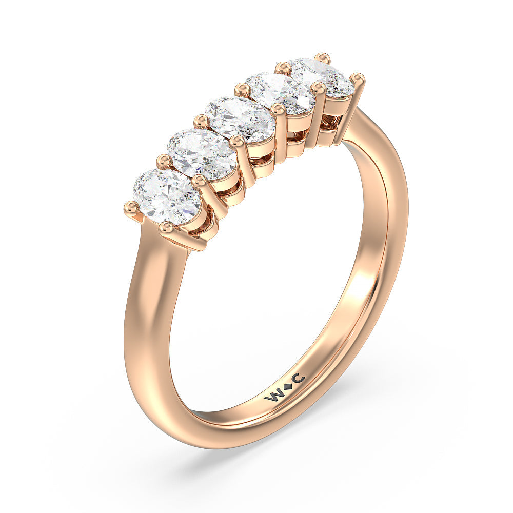 Five Stone Oval Cut Diamond Ring with 18KT Rose Gold / Natural / 1 Cut Diamond in 14KT Rose Gold / Natural / 1 view 3
