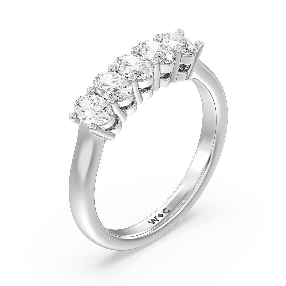 Five Stone Oval Cut Diamond Ring with Platinum / Natural / 1 Cut Diamond in 14KT Platinum / Natural / 1 view 3
