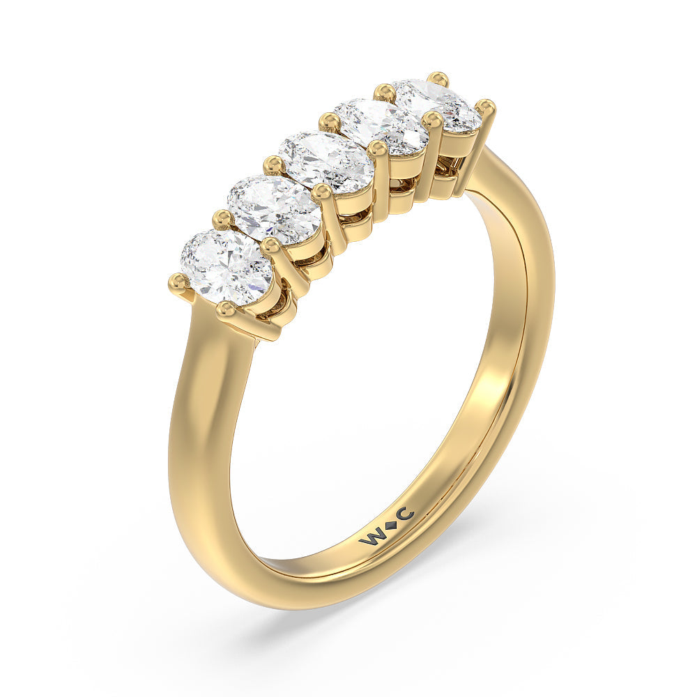 Five Stone Oval Cut Diamond Ring with 18KT Yellow Gold / Natural / 1 Cut Diamond in 14KT Yellow Gold / Natural / 1 view 3
