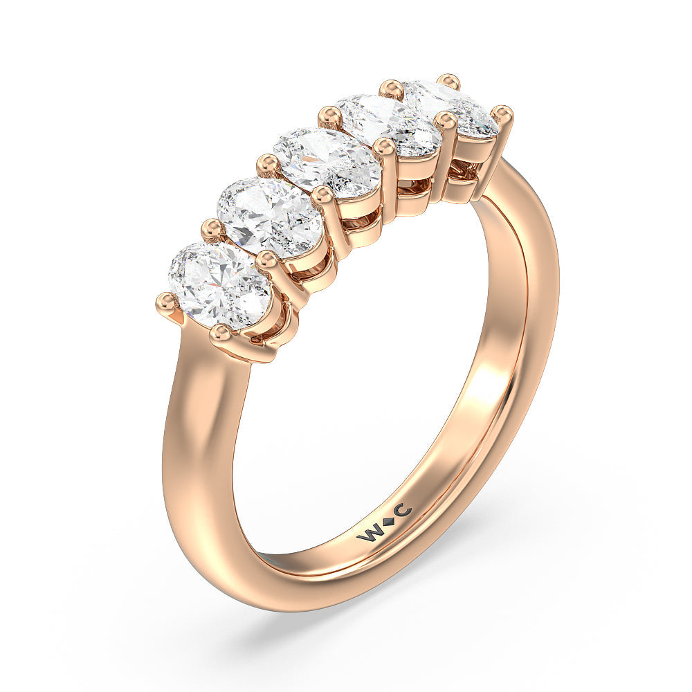 Five Stone Oval Cut Diamond Ring with 18KT Rose Gold / Natural / 1 1/2 Cut Diamond in 14KT Rose Gold / Natural / 1 1/2 view 3
