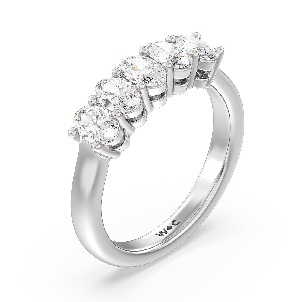 Five Stone Oval Cut Diamond Ring with Platinum / Natural / 1 1/2 Cut Diamond in 14KT Platinum / Natural / 1 1/2 view 3
