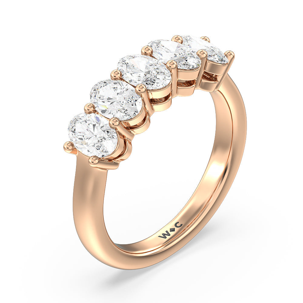 Five Stone Oval Cut Diamond Ring with 18KT Rose Gold / Natural / 2 Cut Diamond in 14KT Rose Gold / Natural / 2 view 3
