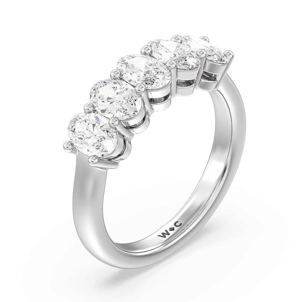 Five Stone Oval Cut Diamond Ring with Platinum / Natural / 2 Cut Diamond in 14KT Platinum / Natural / 2 view 3
