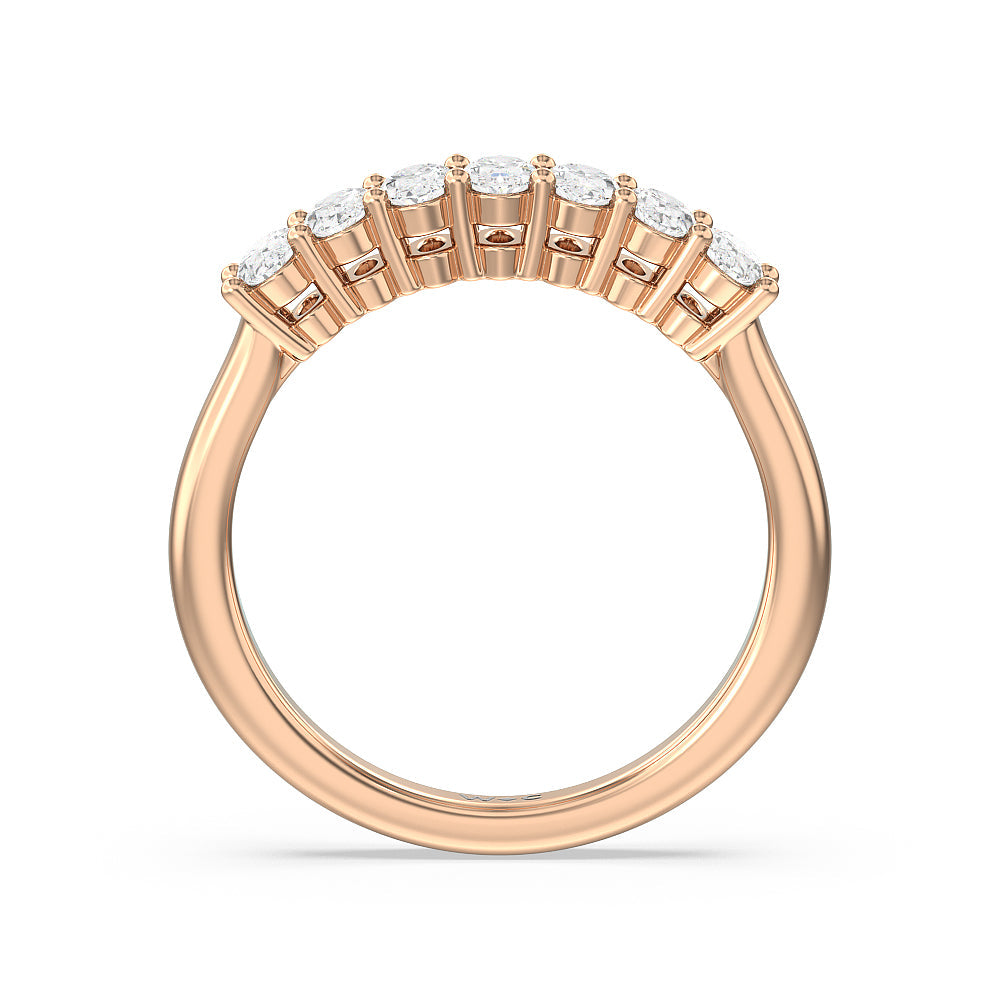 Seven Stone Oval Cut Diamond Ring with 18KT Rose Gold / Natural / 1 Cut Diamond in 14KT Rose Gold / Natural / 1 view 2
