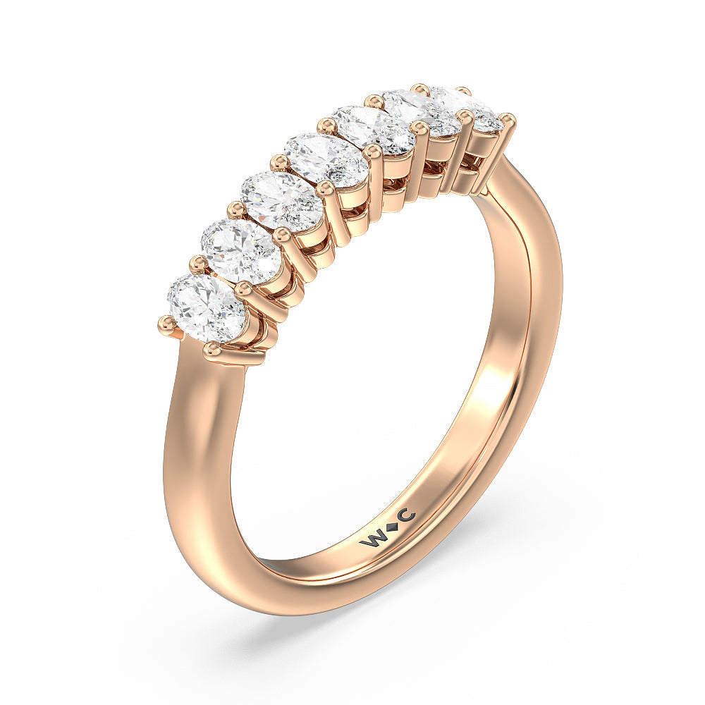 Seven Stone Oval Cut Diamond Ring with 18KT Rose Gold / Natural / 1 Cut Diamond in 14KT Rose Gold / Natural / 1 view 3
