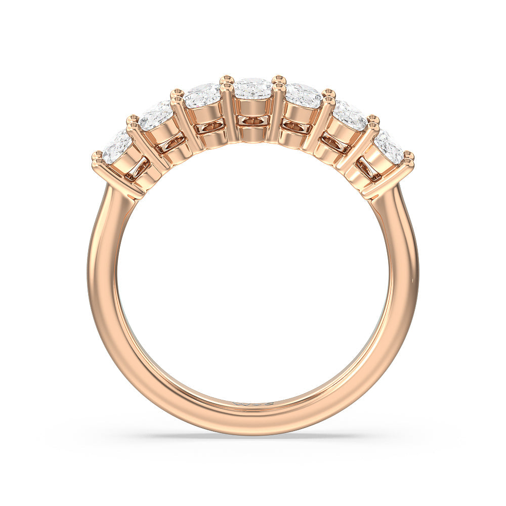 Seven Stone Oval Cut Diamond Ring with 18KT Rose Gold / Natural / 1 1/2 Cut Diamond in 14KT Rose Gold / Natural / 1 1/2 view 2
