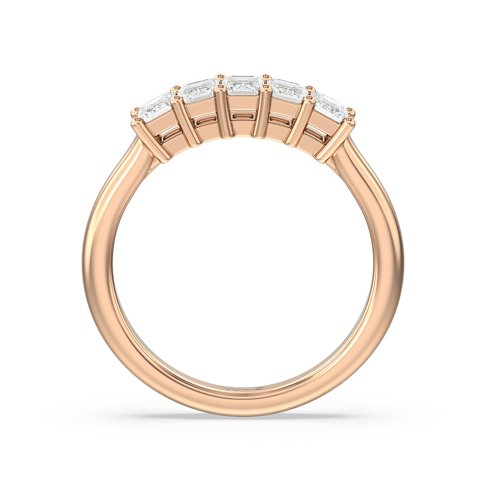 Five Stone Emerald Cut Diamond Ring (F/G SI+) with 18KT Rose Gold / Natural / 1 Cut Diamond in 14KT Rose Gold / Natural / 1 view 2
