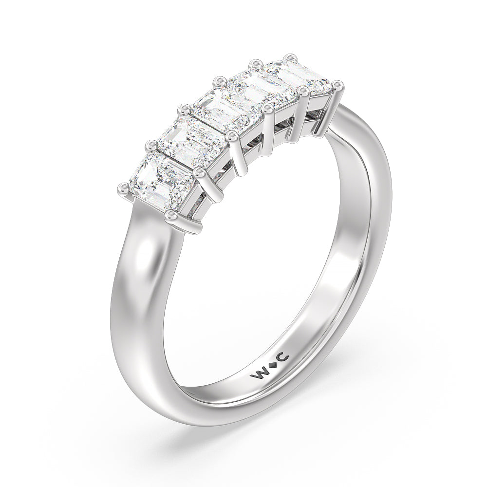 Five Stone Emerald Cut Diamond Ring (F/G SI+) with Platinum / Natural / 1 Cut Diamond in 14KT Platinum / Natural / 1 view 3
