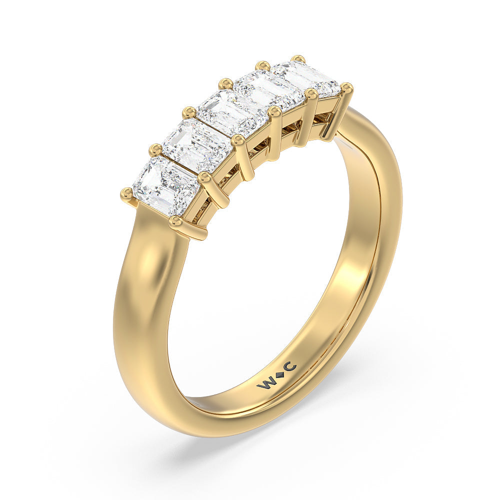 Five Stone Emerald Cut Diamond Ring (F/G SI+) with 18KT Yellow Gold / Natural / 1 Cut Diamond in 14KT Yellow Gold / Natural / 1 view 3
