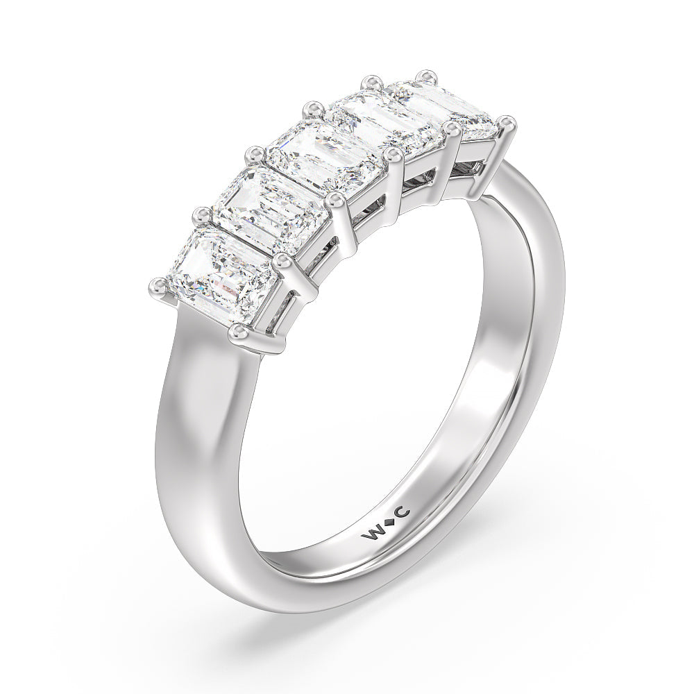 Five Stone Emerald Cut Diamond Ring (F/G SI+) with Platinum / Natural / 1 1/2 Cut Diamond in 14KT Platinum / Natural / 1 1/2 view 3
