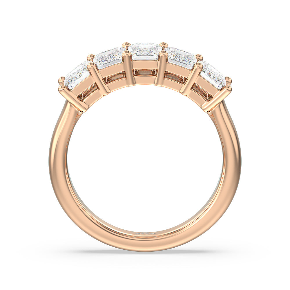 Five Stone Emerald Cut Diamond Ring (F/G SI+) with 18KT Rose Gold / Natural / 2 Cut Diamond in 14KT Rose Gold / Natural / 2 view 2
