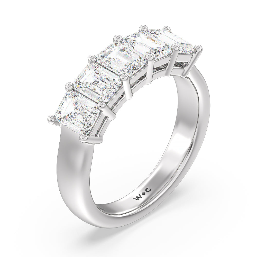 Five Stone Emerald Cut Diamond Ring (F/G SI+) with Platinum / Natural / 2 Cut Diamond in 14KT Platinum / Natural / 2 view 3
