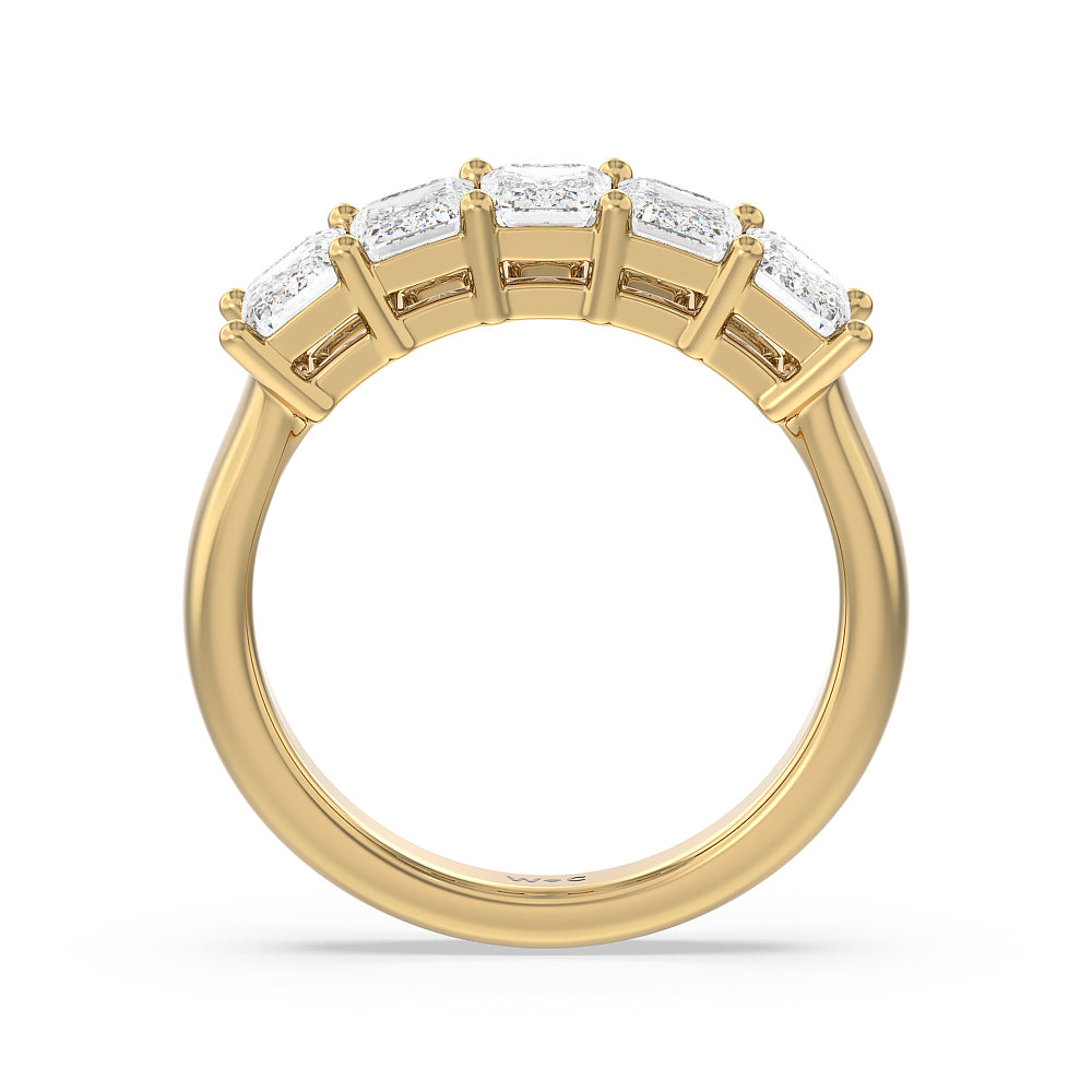 Five Stone Emerald Cut Diamond Ring (F/G SI+) with 18KT Yellow Gold / Natural / 2 Cut Diamond in 14KT Yellow Gold / Natural / 2 view 2
