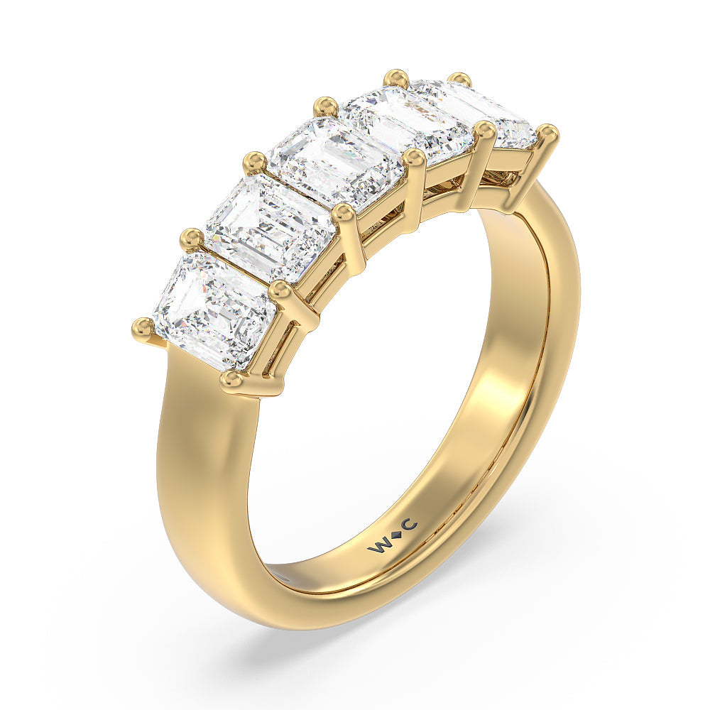 Five Stone Emerald Cut Diamond Ring (F/G SI+) with 18KT Yellow Gold / Natural / 2 Cut Diamond in 14KT Yellow Gold / Natural / 2 view 3
