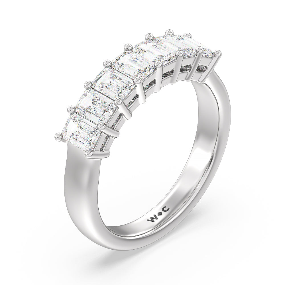 Seven Stone Emerald Cut Diamond Ring (F/G SI+) with Platinum / Natural / 1 1/2 Cut Diamond in 14KT Platinum / Natural / 1 1/2 view 3
