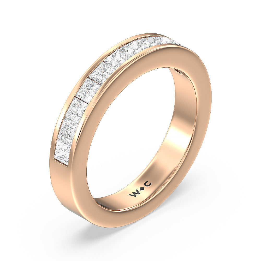 Princess Cut Diamond Channel Set Band with 18KT Rose Gold / Lab / 1 Cut Diamond in 14KT Rose Gold / Lab / 1 view 3
