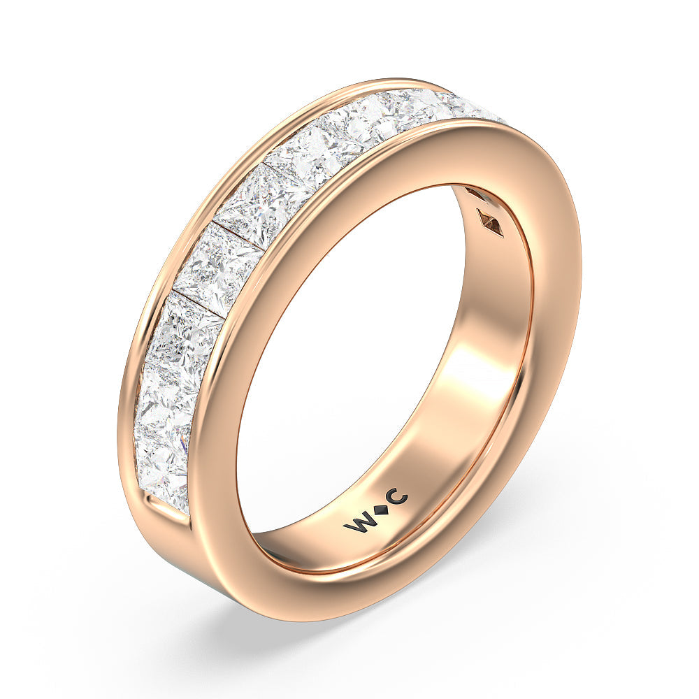 Princess Cut Diamond Channel Set Band with 18KT Rose Gold / Lab / 2 Cut Diamond in 14KT Rose Gold / Lab / 2 view 3
