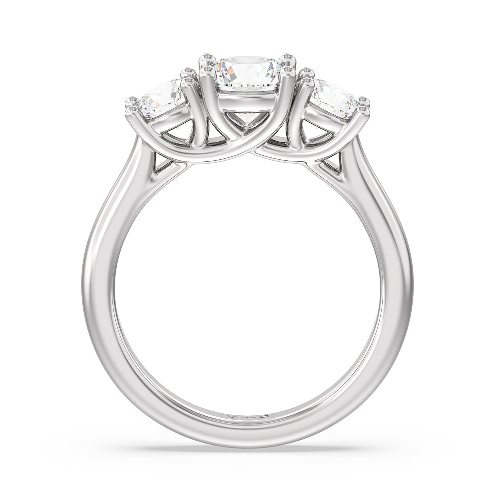 Three Stone Round Brilliant Cut Diamond Ring with Platinum / Natural / 2 Cut Diamond in 14KT Platinum / Natural / 2 view 2
