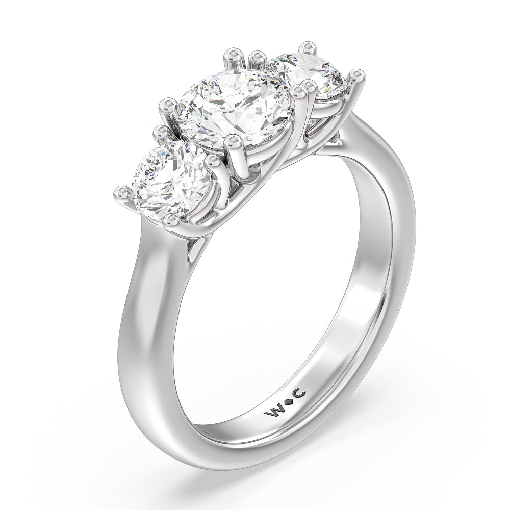 Three Stone Round Brilliant Cut Diamond Ring with Platinum / Natural / 2 Cut Diamond in 14KT Platinum / Natural / 2 view 3
