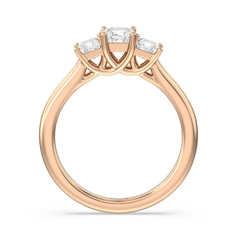 Three Stone Princess Cut Diamond Ring with 18KT Rose Gold / Natural / 1 Cut Diamond in 14KT Rose Gold / Natural / 1 view 2
