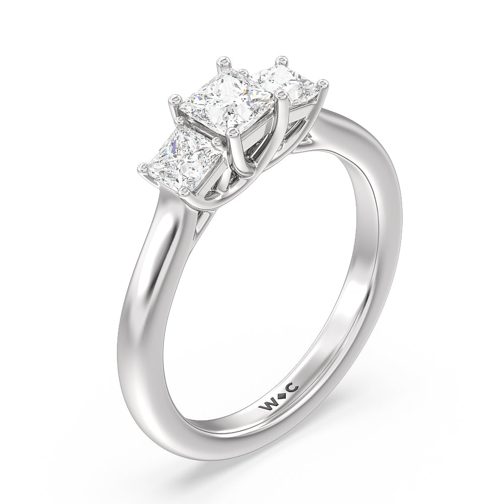 Three Stone Princess Cut Diamond Ring with Platinum / Natural / 1 Cut Diamond in 14KT Platinum / Natural / 1 view 3
