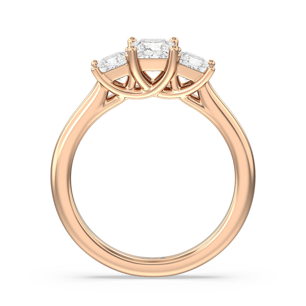 Three Stone Princess Cut Diamond Ring with 18KT Rose Gold / Natural / 1 1/2 Cut Diamond in 14KT Rose Gold / Natural / 1 1/2 view 2
