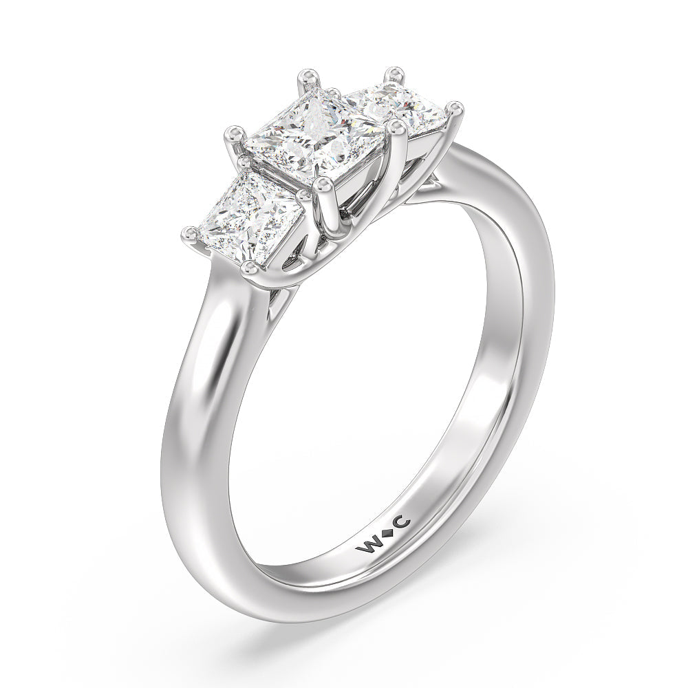 Three Stone Princess Cut Diamond Ring with Platinum / Natural / 1 1/2 Cut Diamond in 14KT Platinum / Natural / 1 1/2 view 3
