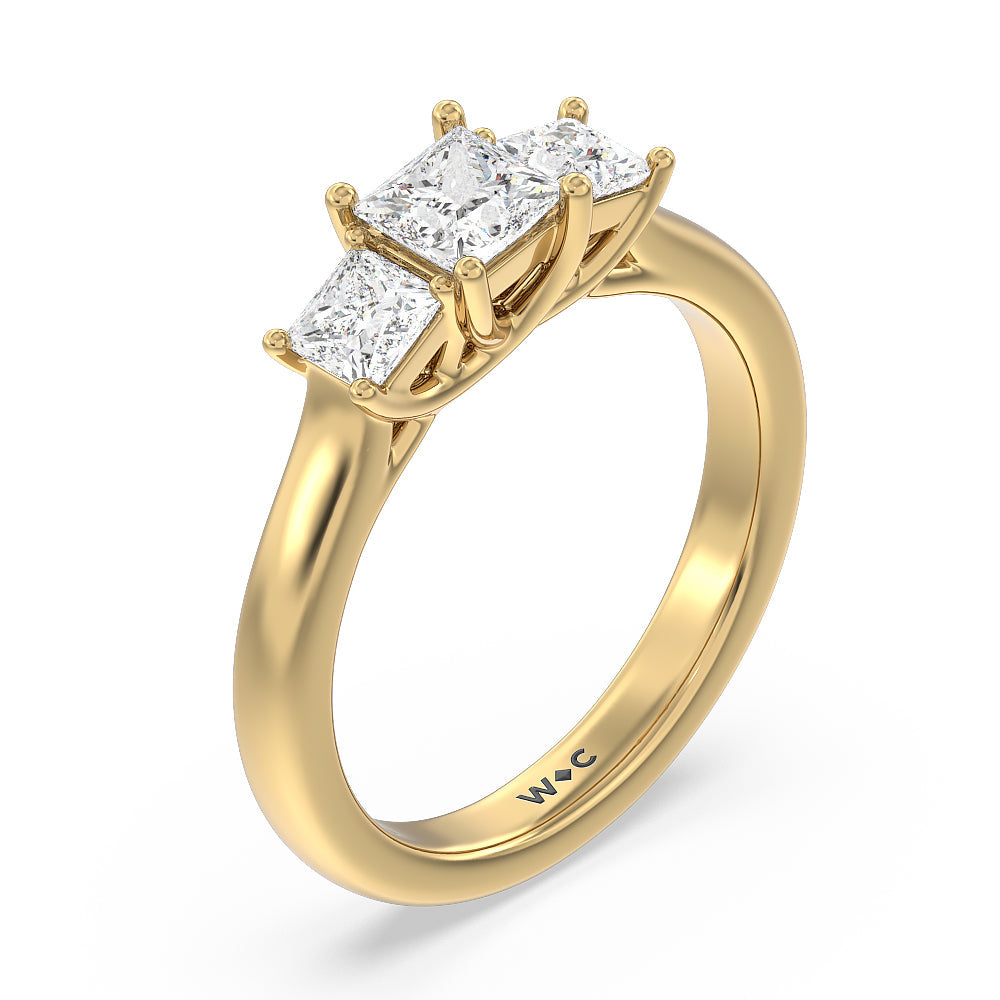 Three Stone Princess Cut Diamond Ring with 18KT Yellow Gold / Natural / 1 1/2 Cut Diamond in 14KT Yellow Gold / Natural / 1 1/2 view 3
