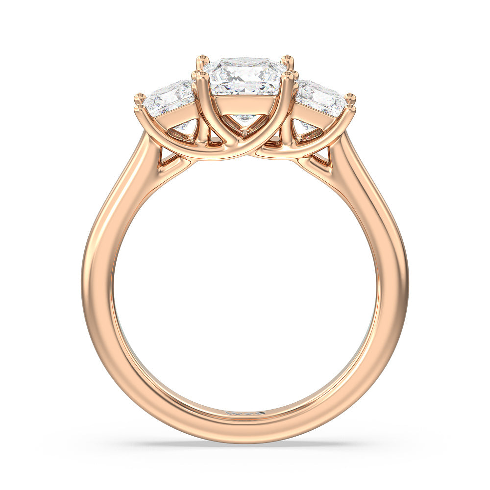Three Stone Princess Cut Diamond Ring with 18KT Rose Gold / Natural / 2 Cut Diamond in 14KT Rose Gold / Natural / 2 view 2
