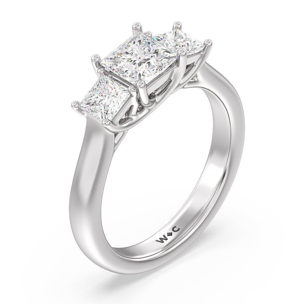 Three Stone Princess Cut Diamond Ring with Platinum / Natural / 2 Cut Diamond in 14KT Platinum / Natural / 2 view 3
