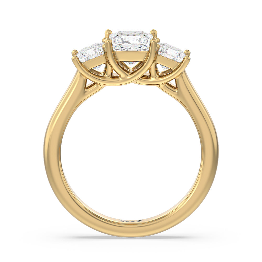 Three Stone Princess Cut Diamond Ring with 18KT Yellow Gold / Natural / 2 Cut Diamond in 14KT Yellow Gold / Natural / 2 view 2
