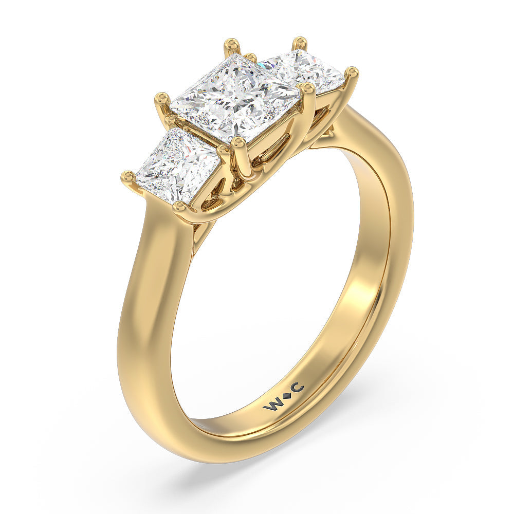 Three Stone Princess Cut Diamond Ring with 18KT Yellow Gold / Natural / 2 Cut Diamond in 14KT Yellow Gold / Natural / 2 view 3
