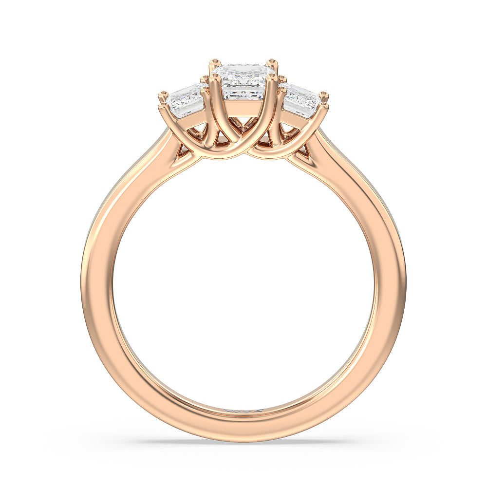 Three Stone Emerald Cut Diamond Ring with 18KT Rose Gold / Natural / 1 Cut Diamond in 14KT Rose Gold / Natural / 1 view 4
