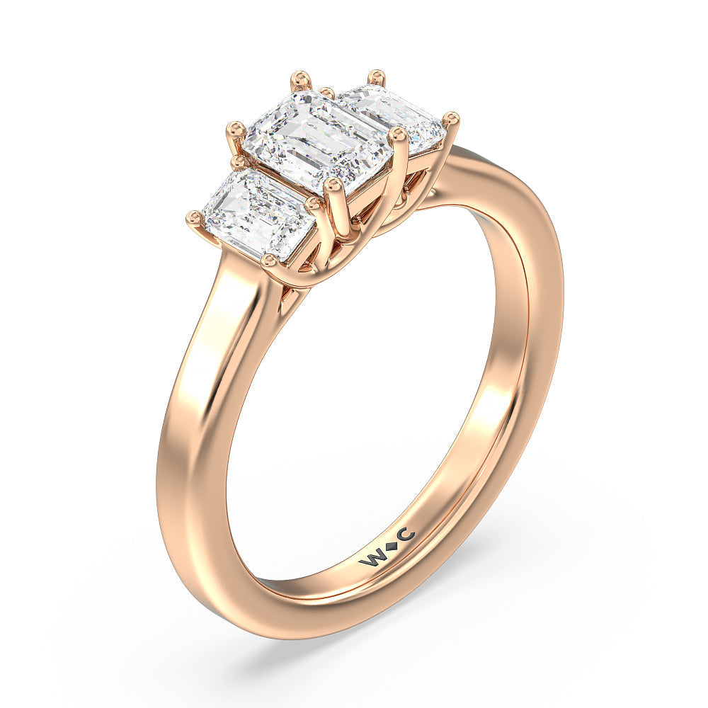 Three Stone Emerald Cut Diamond Ring with 18KT Rose Gold / Natural / 1 Cut Diamond in 14KT Rose Gold / Natural / 1 view 5

