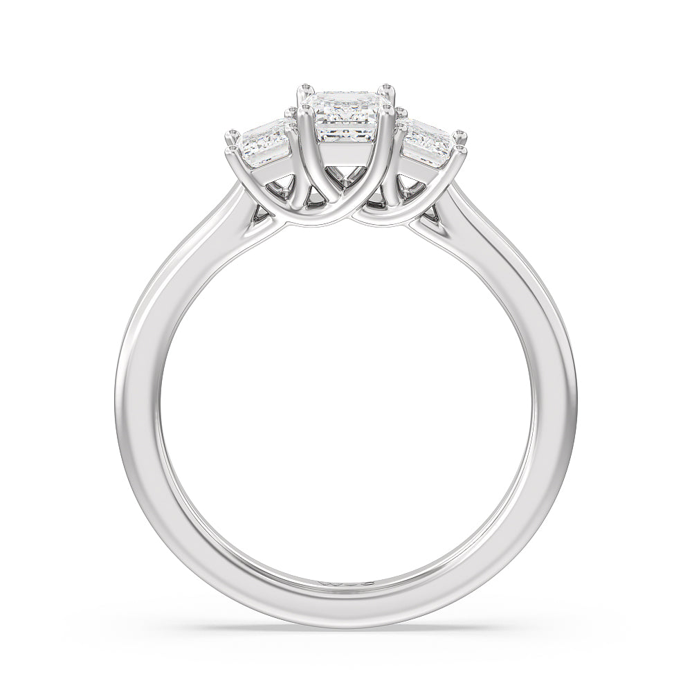 Three Stone Emerald Cut Diamond Ring with Platinum / Natural / 1 Cut Diamond in 14KT Platinum / Natural / 1 view 4
