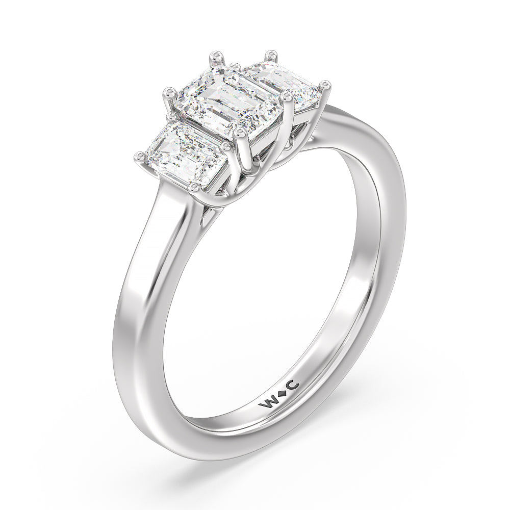 Three Stone Emerald Cut Diamond Ring with Platinum / Natural / 1 Cut Diamond in 14KT Platinum / Natural / 1 view 5
