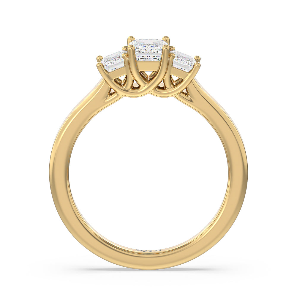 Three Stone Emerald Cut Diamond Ring with 18KT Yellow Gold / Natural / 1 Cut Diamond in 14KT Yellow Gold / Natural / 1 view 4
