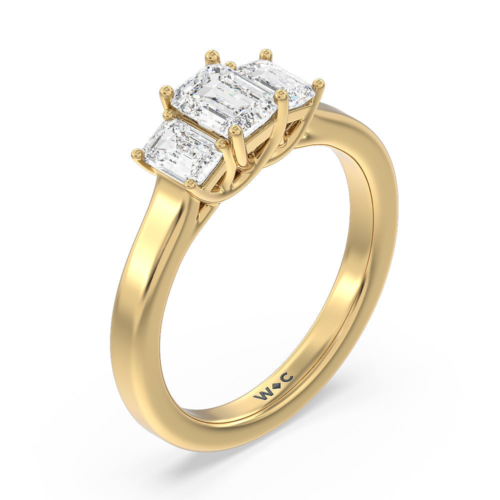 Three Stone Emerald Cut Diamond Ring with 18KT Yellow Gold / Natural / 1 Cut Diamond in 14KT Yellow Gold / Natural / 1 view 5
