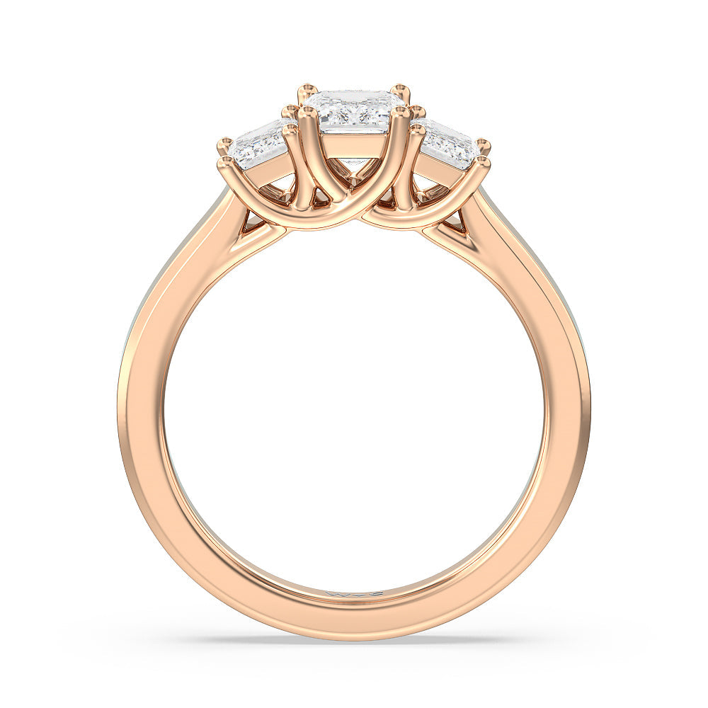 Three Stone Emerald Cut Diamond Ring with 18KT Rose Gold / Natural / 1 1/2 Cut Diamond in 14KT Rose Gold / Natural / 1 1/2 view 4
