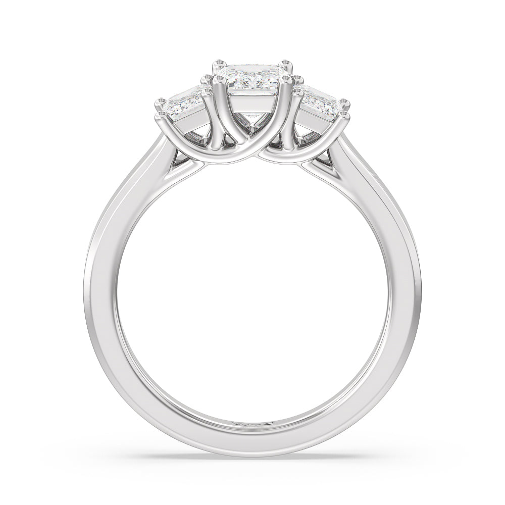 Three Stone Emerald Cut Diamond Ring with Platinum / Natural / 1 1/2 Cut Diamond in 14KT Platinum / Natural / 1 1/2 view 4
