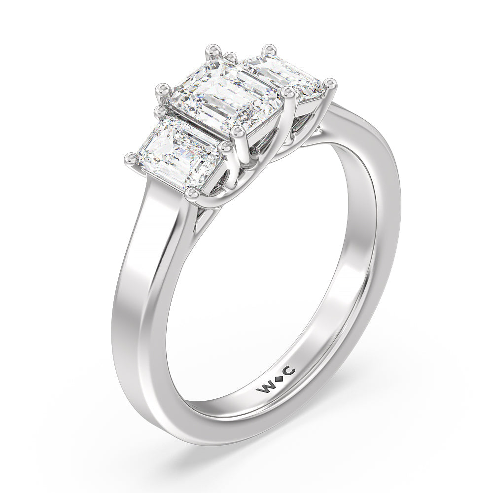 Three Stone Emerald Cut Diamond Ring with Platinum / Natural / 1 1/2 Cut Diamond in 14KT Platinum / Natural / 1 1/2 view 5
