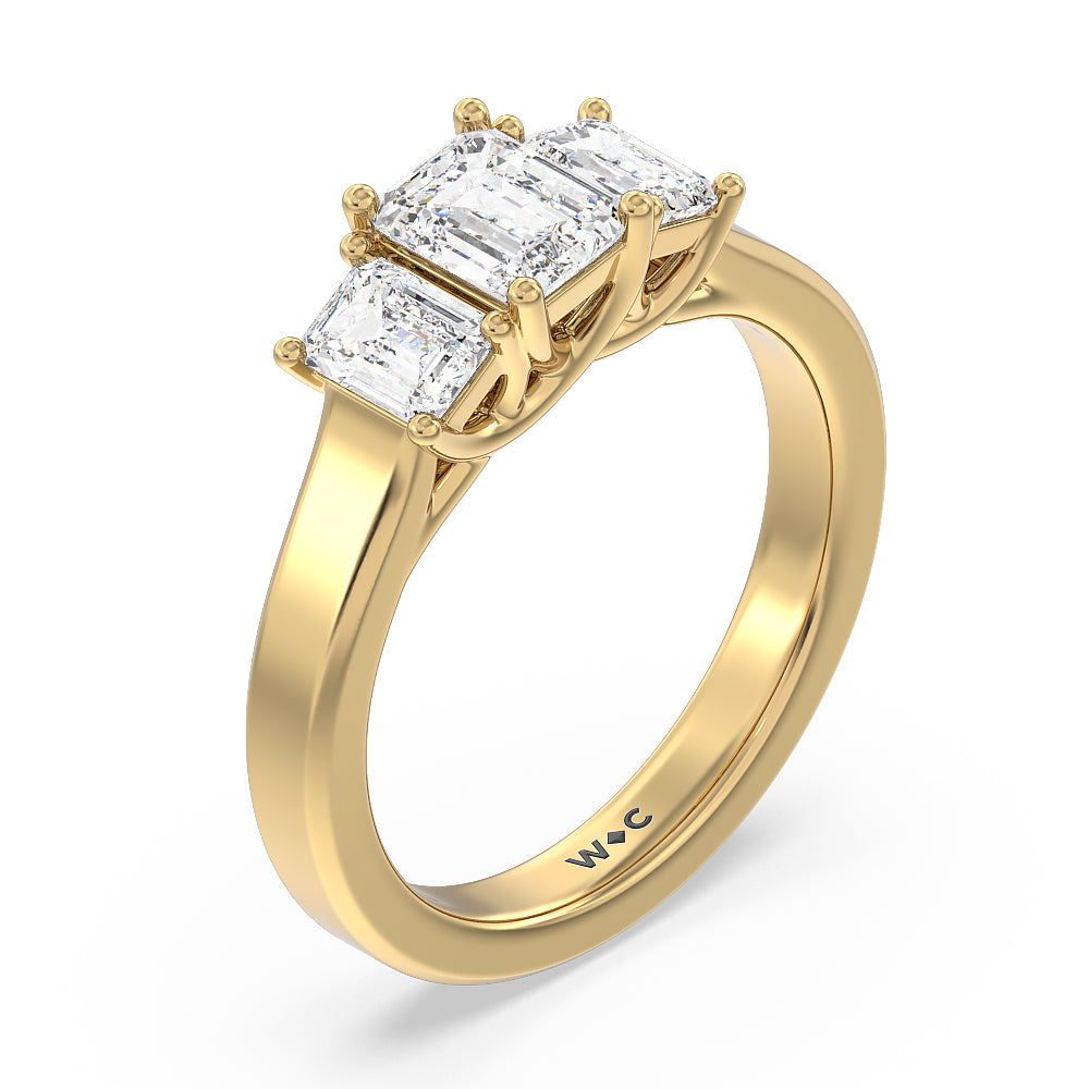Three Stone Emerald Cut Diamond Ring with 18KT Yellow Gold / Natural / 1 1/2 Cut Diamond in 14KT Yellow Gold / Natural / 1 1/2 view 5
